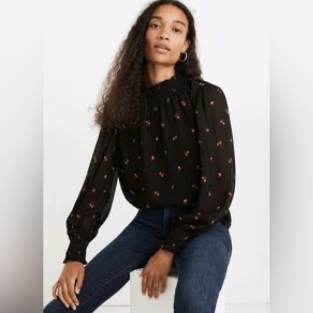 Madewell Georgette Smocked Mockneck Top Size small